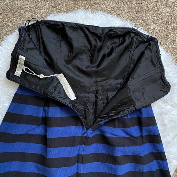 Trina Turk Strapless Mini Dress NEW Pockets Black Blue Striped Women’s 12 Lined - Picture 8 of 12